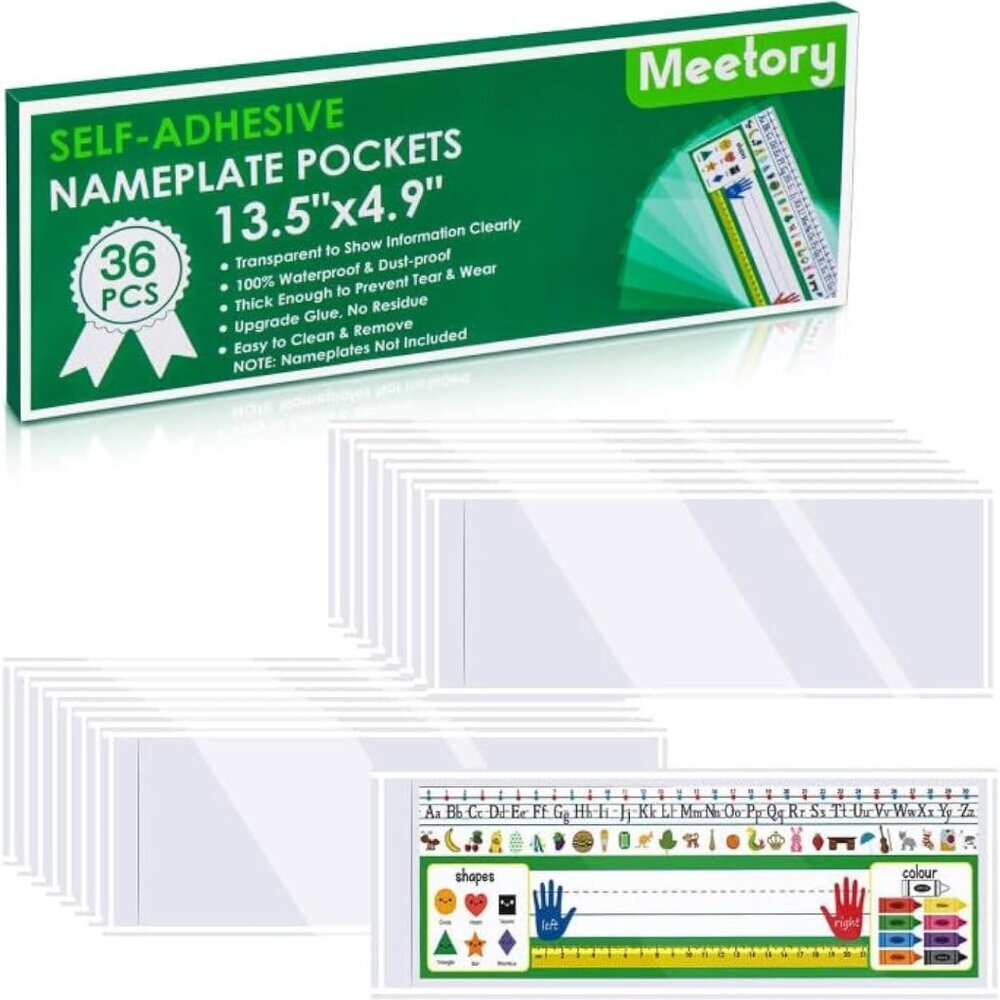 36 Pieces 13.5” x 4.9” Clear Nameplate Pocket Self-Adhesive Desk Name Tag- Cover